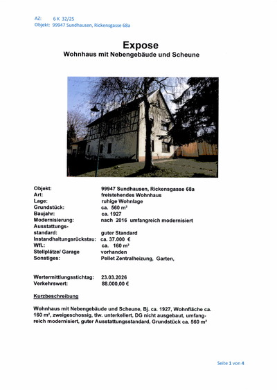 Einfamilienhaus in Rickensgasse  68a, 99947 Sundhausen - Bild 1