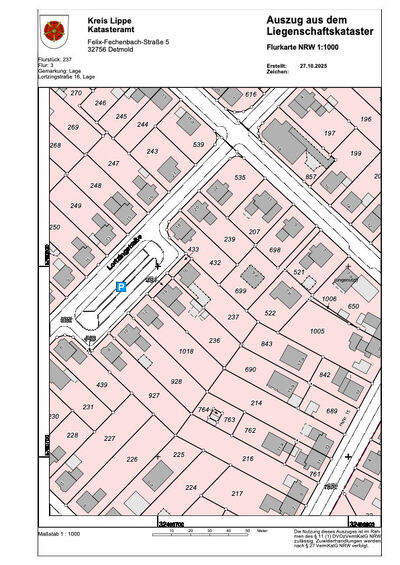 bebaut mit eingeschossigem Wohngebäude (BJ 1936) mit zweigeschossigem Anbau, ausgebautes Dach in Lortzingstraße 16, 32791 Lage - Bild 2